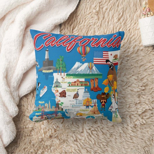 カリフォルニアの漫画の地図 クッション (ブランケット)