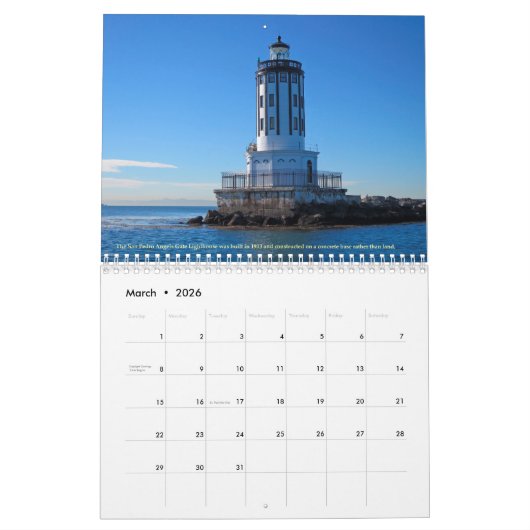 カリフォルニアの灯台 カレンダー (3月 2026)
