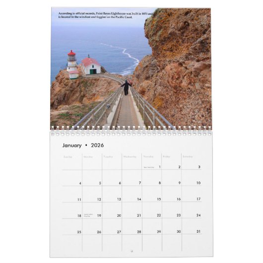 カリフォルニアの灯台 カレンダー (1月 2026)