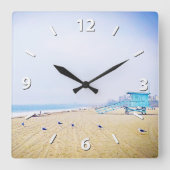 カリフォルニアの砂のビーチの海シーガル沿岸写真 スクエア壁時計 (正面)