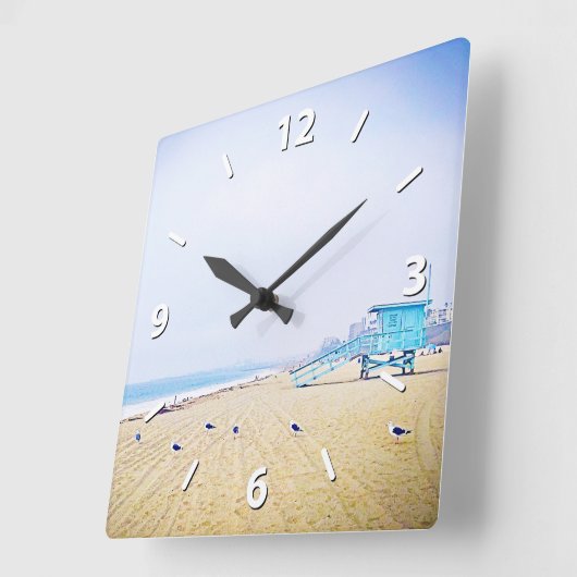 カリフォルニアの砂のビーチの海シーガル沿岸写真 スクエア壁時計 (傾斜)