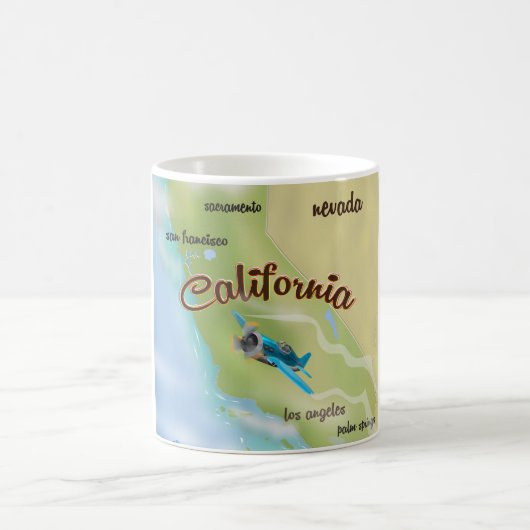 カリフォルニアの米国ヴィンテージ地図と旅行ポスター。 コーヒーマグカップ (中央)
