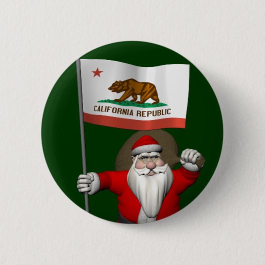 カリフォルニアの紋章を身に着けたサンタクロース 缶バッジ (正面)