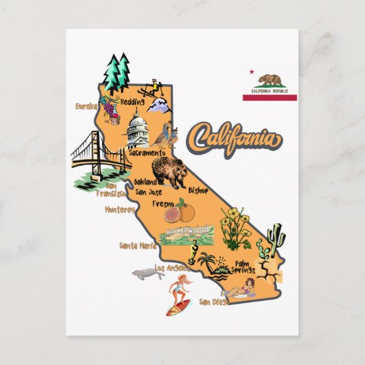 カリフォルニアの観光地マップ ポストカード (正面)