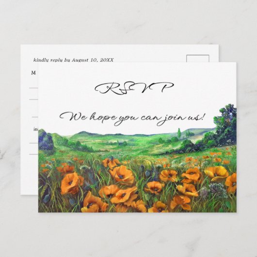カリフォルニアの谷のポピー Landscape 花の出欠確認 インビテーションポストカード (正面/裏面)