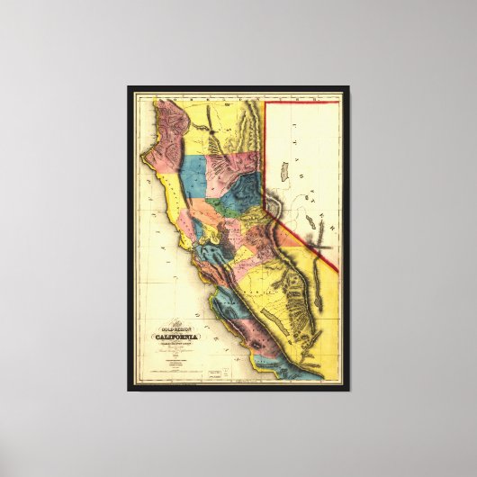 カリフォルニアの金ゴールド地域の地図（1851年） キャンバスプリント (正面)