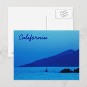 カリフォルニアの青い夕日とボートの葉書 ポストカード (正面/裏面)