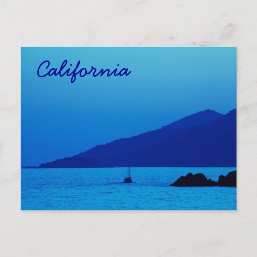 カリフォルニアの青い夕日とボートの葉書 ポストカード (正面)