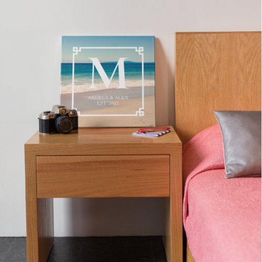 カリフォルニアの風景の美しいビーチでのフォトウェディング - オーダーメイドのイニシャル キャンバスプリント