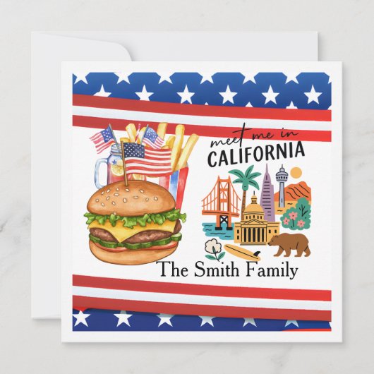 カリフォルニアの4th July 独立記念日パーティー 招待状 (正面)
