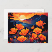 カリフォルニアはっきりしたポピーと燃えるような夕日 ポストカード (正面/裏面)