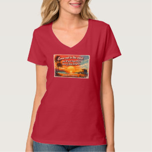 カリフォルニアへいらっしゃい レディース ダークVネック Tシャツ