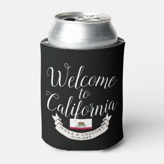 カリフォルニアへようこそ |行き先結婚式 缶クーラー (缶正面)