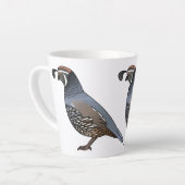 カリフォルニアウズラの鳥の漫画イラストレーション カフェラテマグ (左アングル)