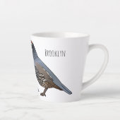 カリフォルニアウズラの鳥の漫画イラストレーション カフェラテマグ (右)