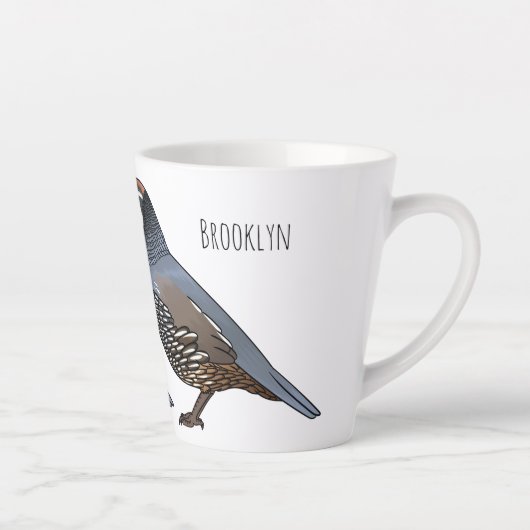 カリフォルニアウズラの鳥の漫画イラストレーション カフェラテマグ (右)