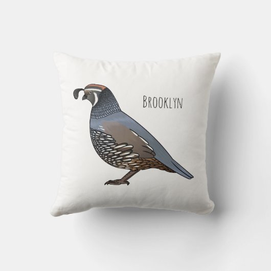 カリフォルニアウズラの鳥の漫画イラストレーション クッション (裏面)