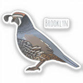 カリフォルニアウズラの鳥の漫画イラストレーション シール (正面)