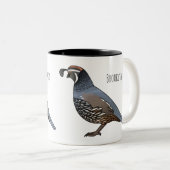 カリフォルニアウズラの鳥の漫画イラストレーション ツートーンマグカップ (正面右)