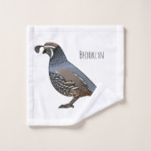 カリフォルニアウズラの鳥の漫画イラストレーション バスタオルセット (ウォッシュタオル)