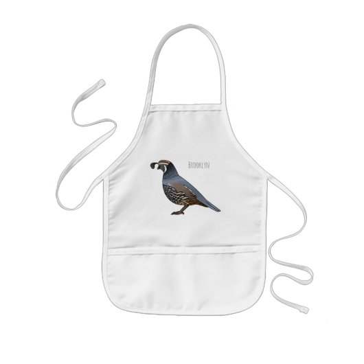 カリフォルニアウズラの鳥の漫画イラストレーション 子供用エプロン (正面)