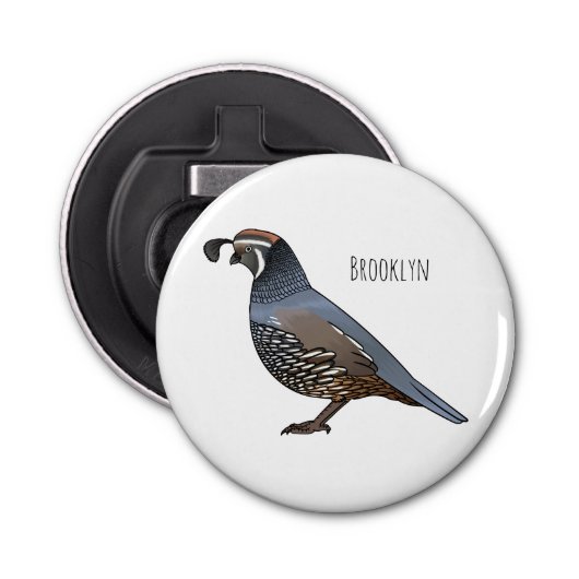 カリフォルニアウズラの鳥の漫画イラストレーション 栓抜き (正面)