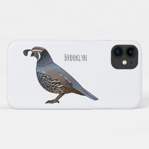 カリフォルニアウズラの鳥の漫画イラストレーション iPhone 11 ケース