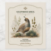 カリフォルニアウズラ – ビンテージな野生の水彩画アート ワインラベル (シングルラベル)
