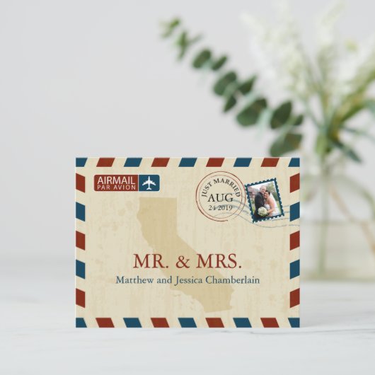 カリフォルニアエアメール | 結婚感謝 ポストカード (スタンド正面)