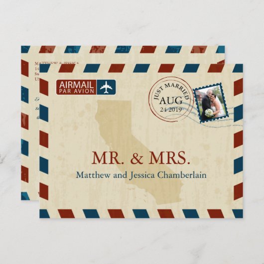 カリフォルニアエアメール | 結婚感謝 ポストカード (正面/裏面)