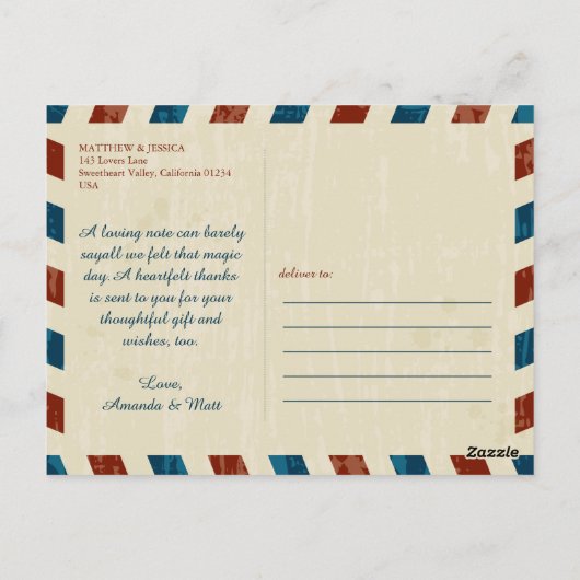 カリフォルニアエアメール | 結婚感謝 ポストカード (裏面)