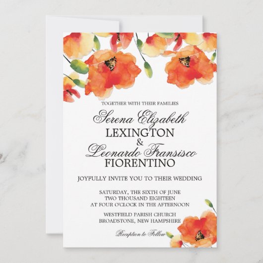 カリフォルニアエレガントゴールデンポピーの夏結婚の夏 招待状 (正面)