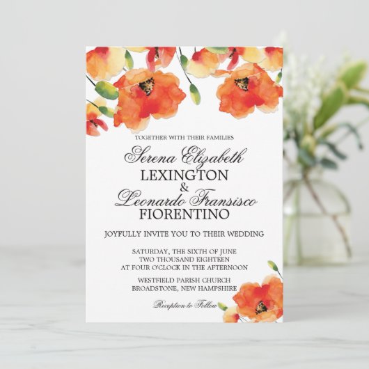カリフォルニアエレガントゴールデンポピーの夏結婚の夏 招待状 (スタンド正面)