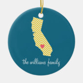 カリフォルニアカスタム州(ハートとファミリ名) セラミックオーナメント (正面)