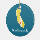 カリフォルニアカスタム州(ハートとファミリ名) セラミックオーナメント (左)