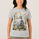 カリフォルニアカモメとセゴユリの花 トライブレンドTシャツ (正面)