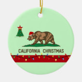 カリフォルニアクリスマスの旗の円形のオーナメント セラミックオーナメント (正面)