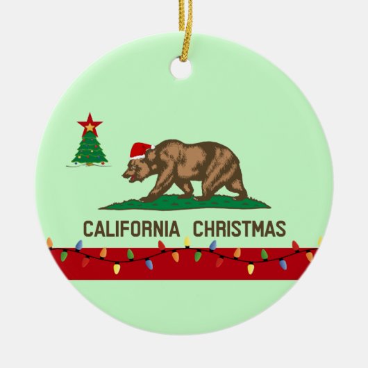 カリフォルニアクリスマスの旗の円形のオーナメント セラミックオーナメント (正面)
