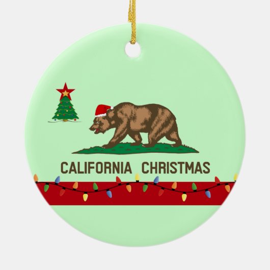 カリフォルニアクリスマスの旗の円形のオーナメント セラミックオーナメント (裏面)