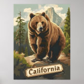 カリフォルニアグリズリーブラウンベアヴィンテージ ポスター (正面)