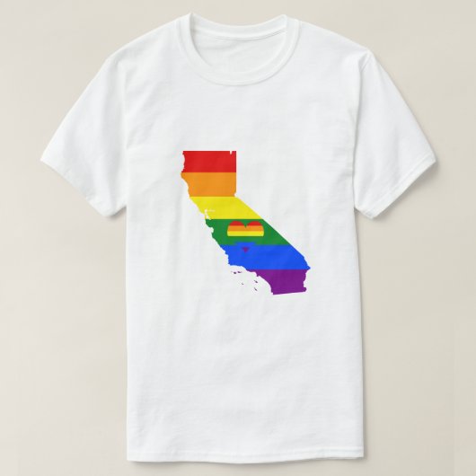 カリフォルニアゲイプライドレインボーフラッグハートGLBTQ Tシャツ (デザイン正面)