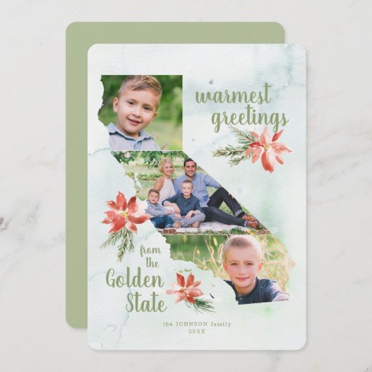 カリフォルニアゴールデン州マップホリデイ3フォトカード シーズンカード (正面/裏面)