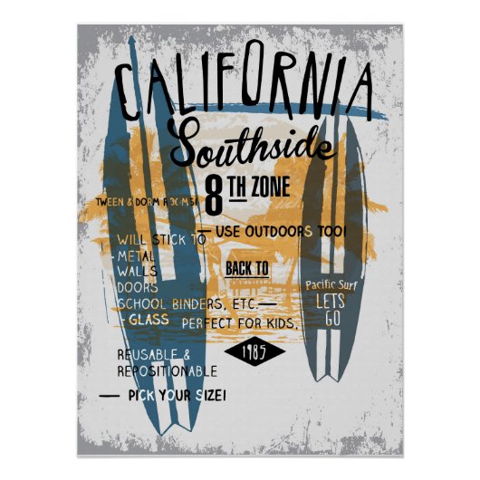 カリフォルニアサウスサイドレトロサーフボード ポスター (正面)