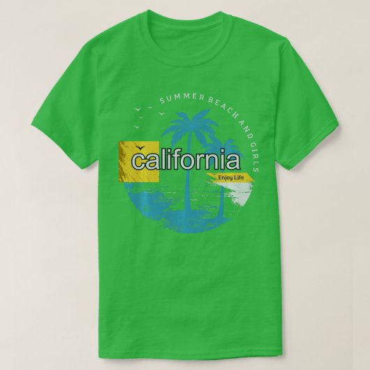 カリフォルニアサマーサーフビーチヴィンテージサンセットロンS Tシャツ (デザイン正面)