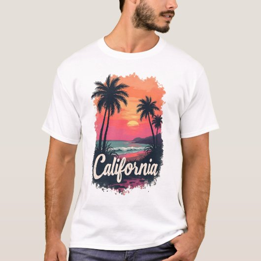 カリフォルニアサンセットビーチTシャツ | レトロヴィンテージ Tシャツ (正面)