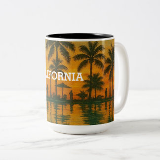カリフォルニアサンセットマグカップ – ヤシの木と熱帯のビーチの雰囲気 ツートーンマグカップ
