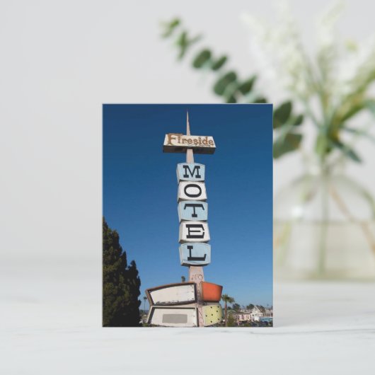 カリフォルニアサンタクルスのファイアサイドインモーテルの古い看板 ポストカード (スタンド正面)