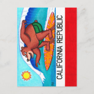 カリフォルニアサーフィンクマ国旗 ポストカード