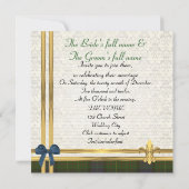 カリフォルニアタータンチェック及び金ゴールドのリボンの白のダマスク織 招待状 (裏面)