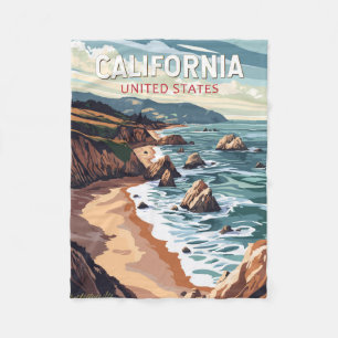 カリフォルニアトラベルアートヴィンテージ フリースブランケット